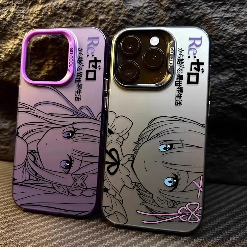 Anime Cute Rem Emilia PC Hard Phone Case For iPhone 17 Promax 17E 16 Plus 15 14 13 12 11 Pro 17Air & Samsung Galaxy S26 Ultra S25 S24 S23 S22 Plus FE Anti-fall Transparent TPU Shockproof Protective Cover