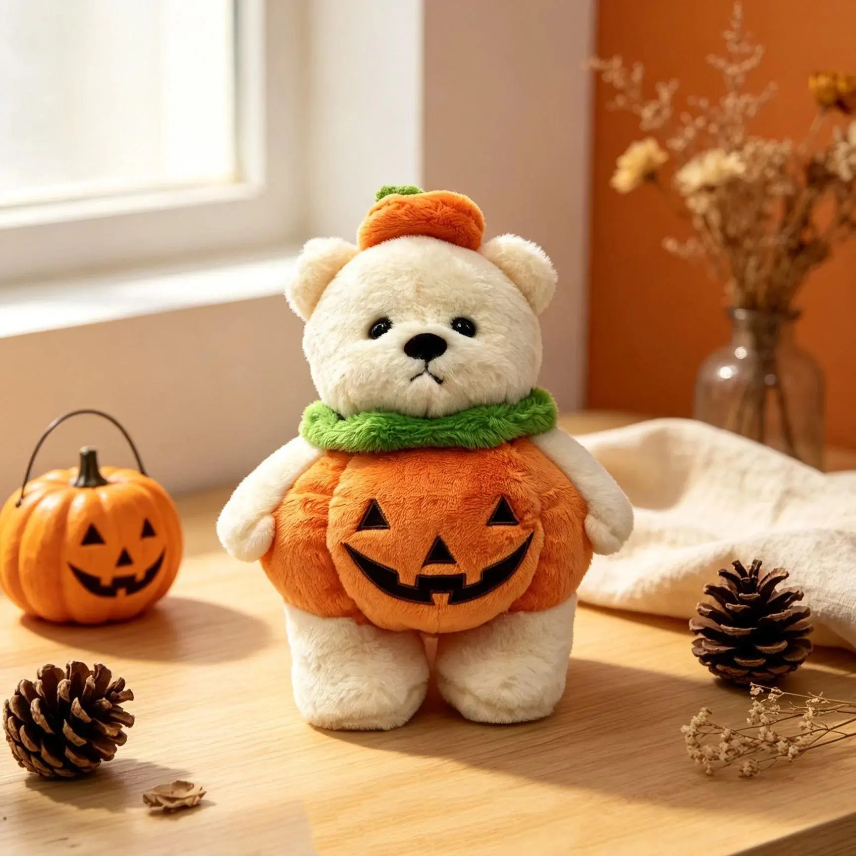 2026 New@ 18~25cm Halloween teddy bear with pumpkin fur plush toy is suitable as a gift for Halloween or Christmas.
