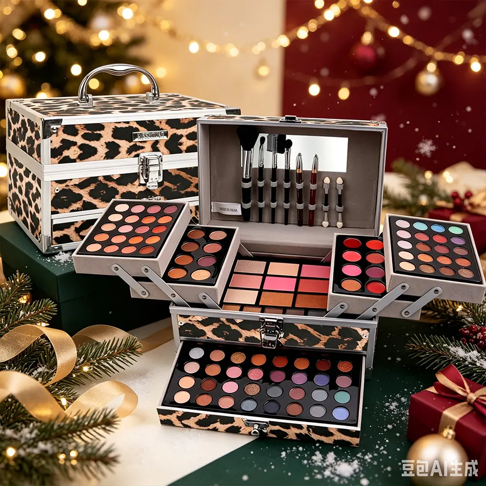 Multi-functional wild leopard facial palette with retro Western full shades, matte contour & shimmer highlight plus blush. Soft adherent powder creates full-face makeup for student daily use, music festivals and on-the-go touch-ups.