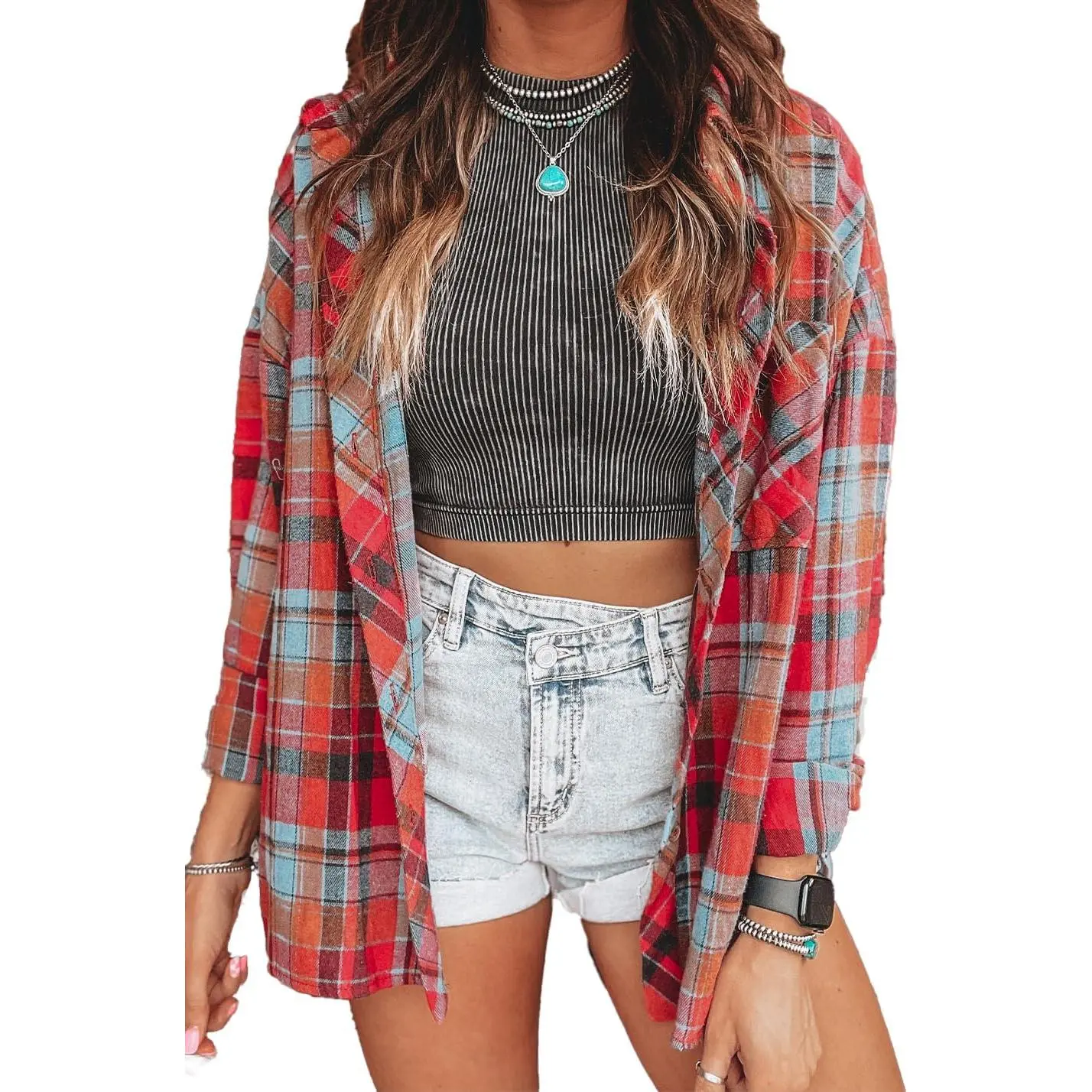 Women's Long Sleeve Plaid Flannel Button Down Shirt - Loose Fit Boyfriend Style, Collared Work Blouse, Business Casual Checkered Top for Spring Fall Outfits Womenswear Fitted