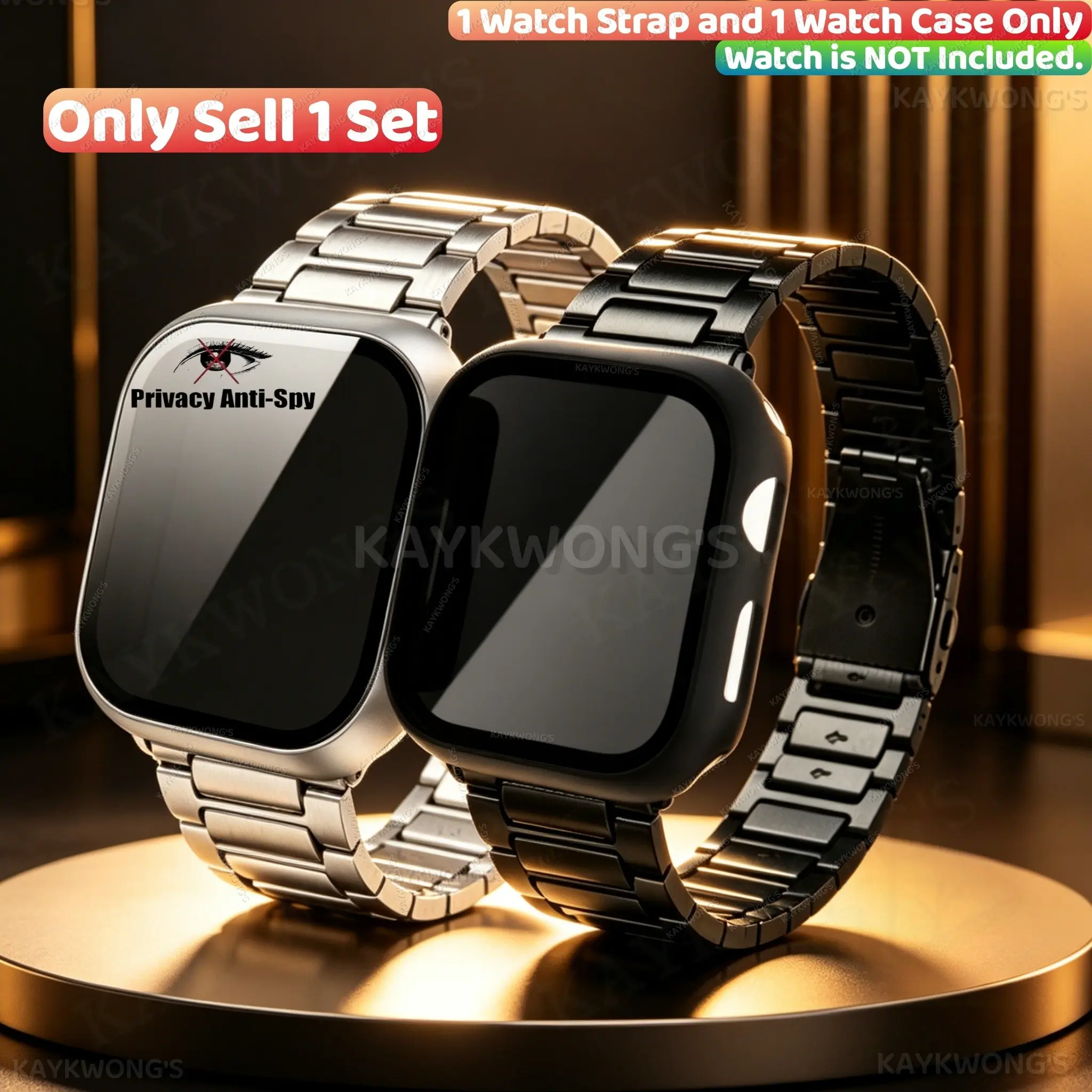 KAYKWONG'S New Fashion Smartwatch Accessories Solid Stainless Steel Watch Band, with Privacy Protection Watch Case, Adjustable Length, Compatible with IWatch 11/10/9/8/7/6/5/4, Size for 38mm-49mm