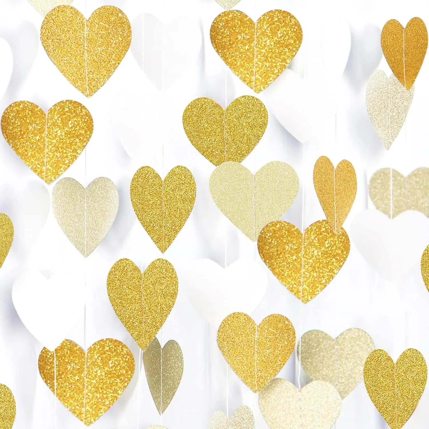 White- Champagne Party-Decorations Graduation Heart Garland Streamers - 39Ft Bachelorette Engagement  Paper Banner, Bridal  Shower Wedding Birthday Decor Party Supplies