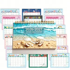 Good-looking seaside vacation style desktop calendar, 2026 July to 2027 December dual-year edition, fresh beach shell 3D illustration calendar, for home and office planning, memo, and decoration (18 months)