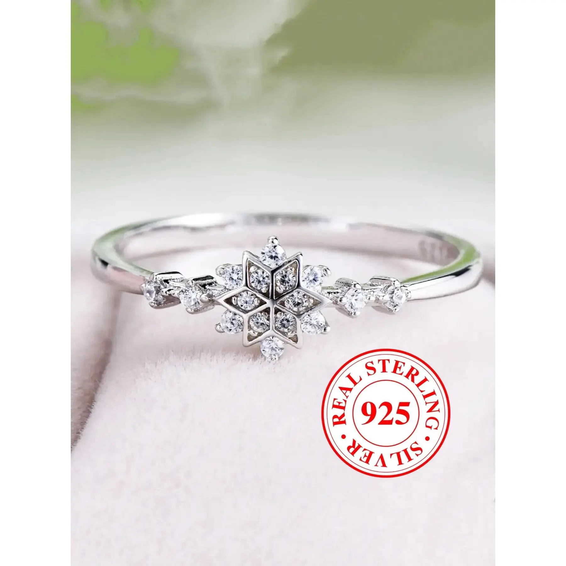 S925 Sterling Silver Snowflake Design Ring, Synthetic Zirconia Inlay Engagement Ring, Elegant Fashion Rings for Women & Girls, Trendy All-match & Exquisite Jewelry for Birthday Gift（with Box）