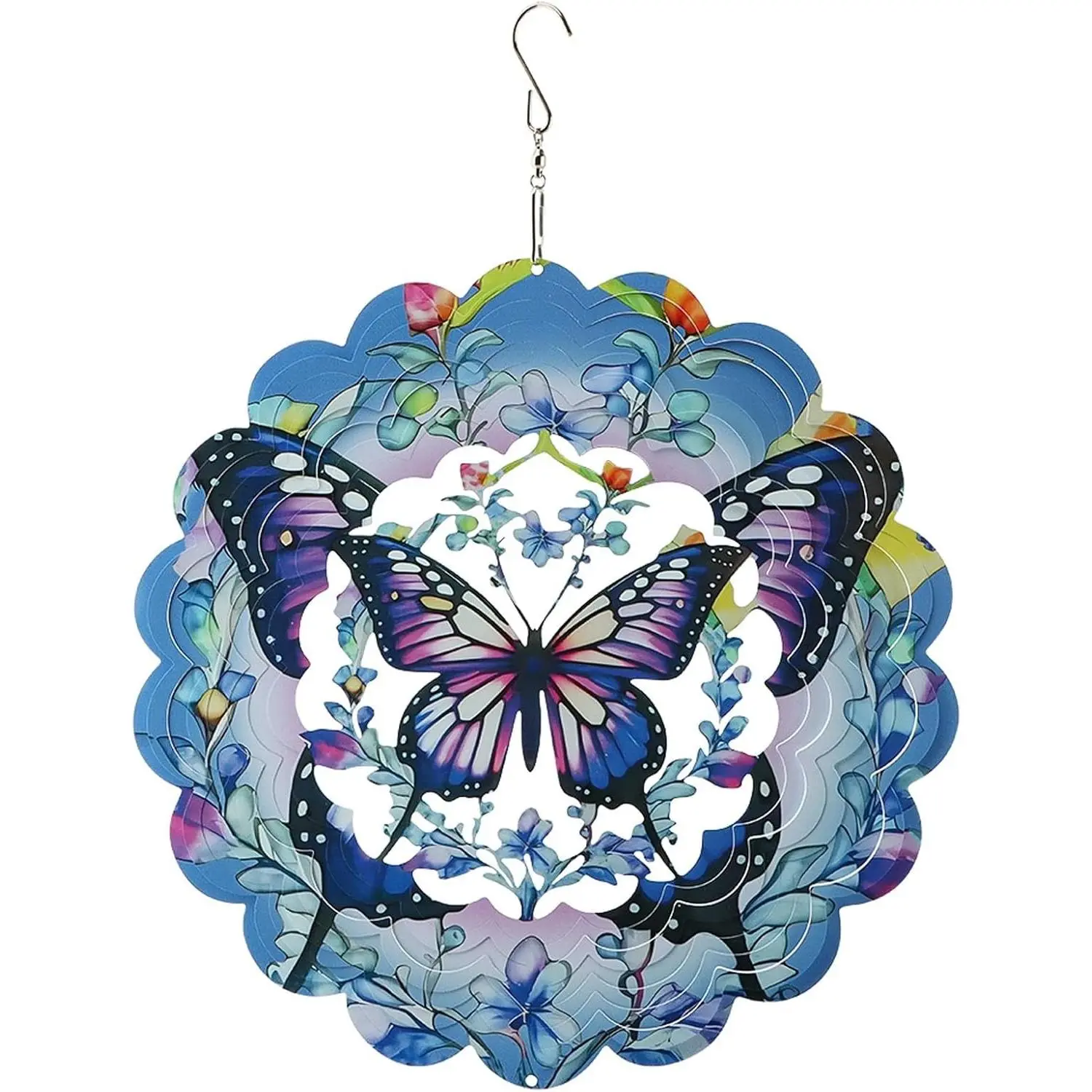 3D Butterfly Wind Spinner Outdoor Hanging 12 in, Stainless Steel Kinetic Garden Decor with 360° Rotating S Hook, Flat-to-3D Twist Design for Patio Porch Yard Balcony