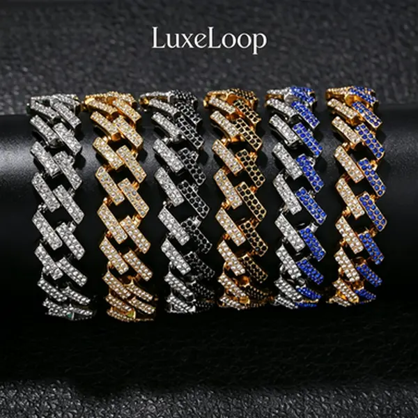 LuxeLoop Iced Out Cuban Link Bracelet for Men Women, Color Contrast Sparkly Wrist Accessory, Trendy Hip Hop Streetwear Statement Bracelet, Fashion Stackable Ornament for Club Daily Party, Ideal Birthday Holiday Gift