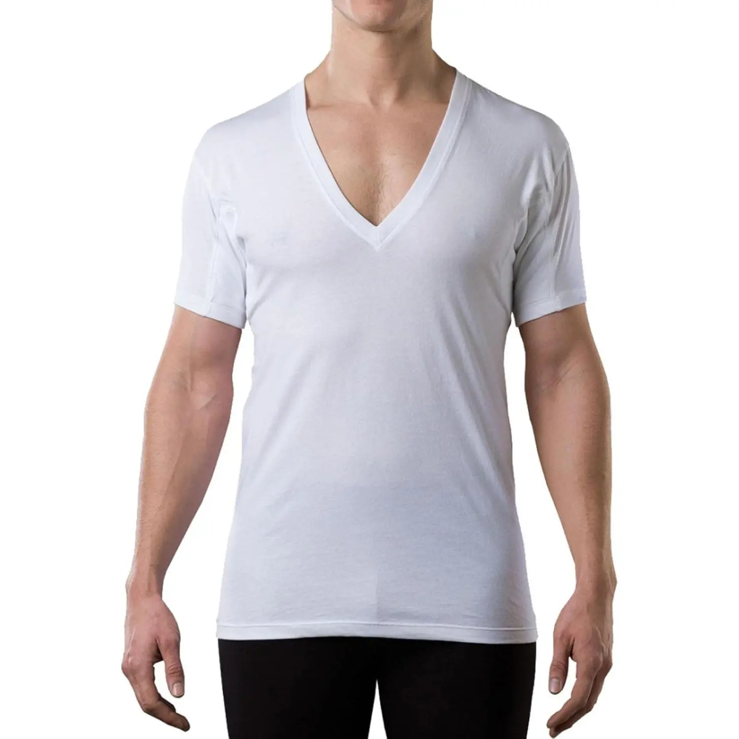 Men's Cotton Sweatproof Undershirt, Odor & Sweat Blocking, Deep V-Neck
