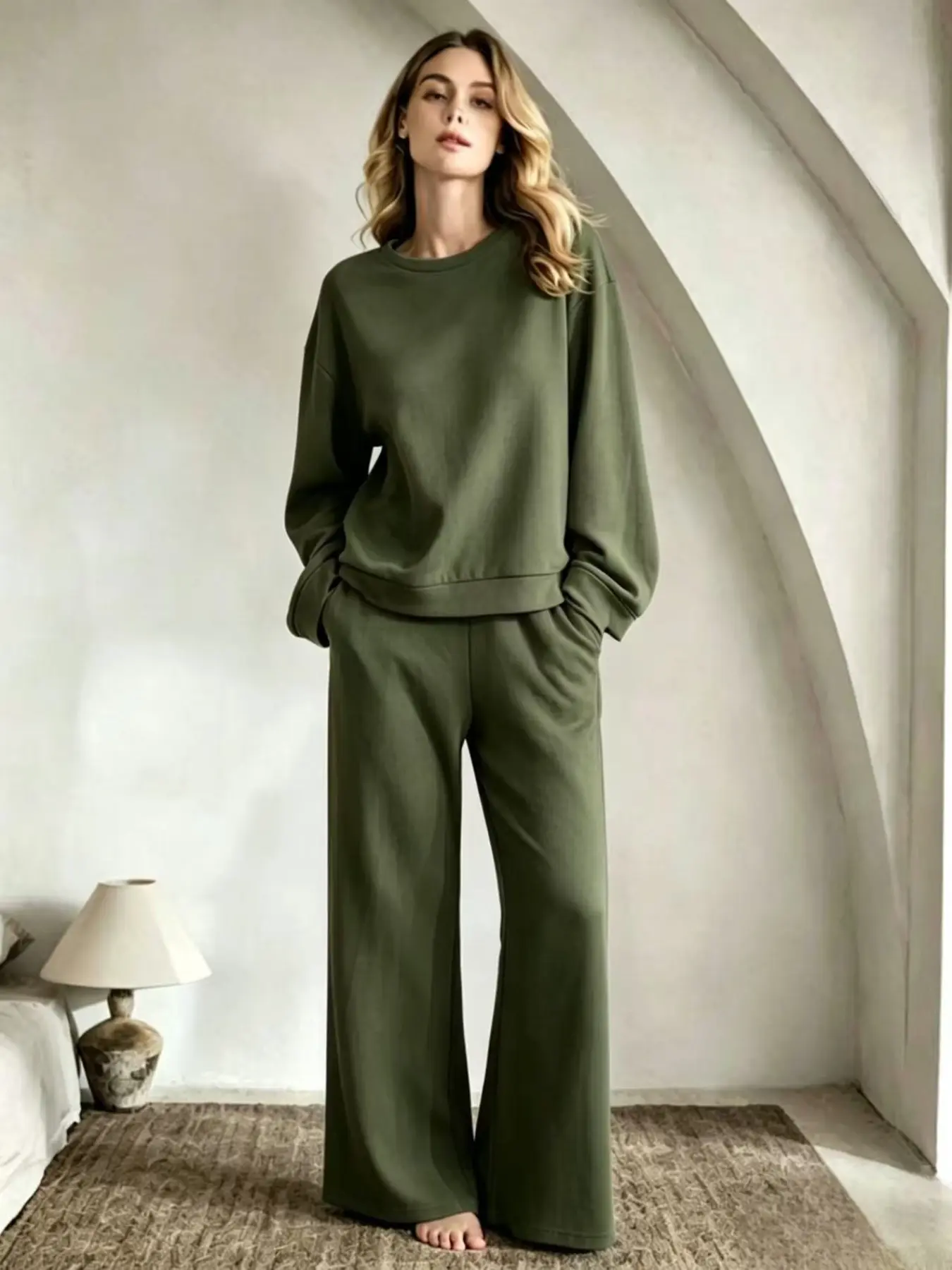 Women's Fall Winter New Long Sleeve Round Neck Baggy Sweatshirt and Casual Pants Set, Multi-Scene, Travel Party Two-Piece Inspiration, Best Airport Wear, Clothes