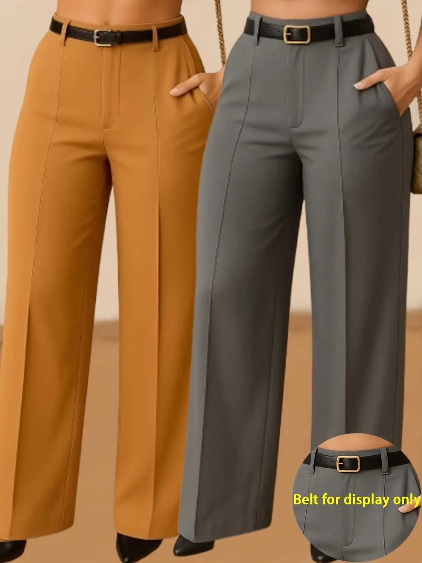 2-Pack Women's Elegant Solid High-Waisted Straight Leg Pants, Slant Pocket Design, Business Casual, Soft Fabric