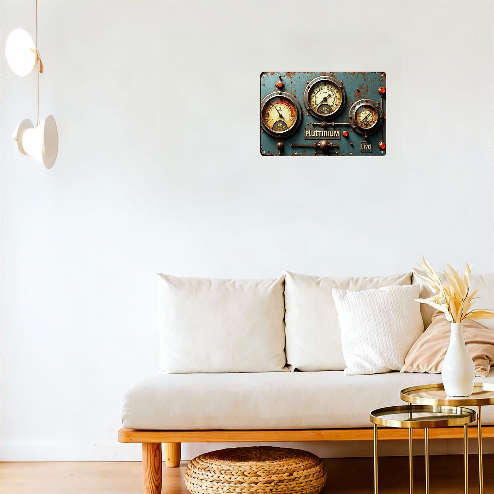 "Vintage Steampunk Pluttinium Control Panel" 8x12 Inch Aluminum Metal Sign - Industrial Wall Decor for Man Cave, Garage, and Game Room - Retro Tin Poster with Rustic Gauge Design - Durable, Weatherproof, and Easy to Hang