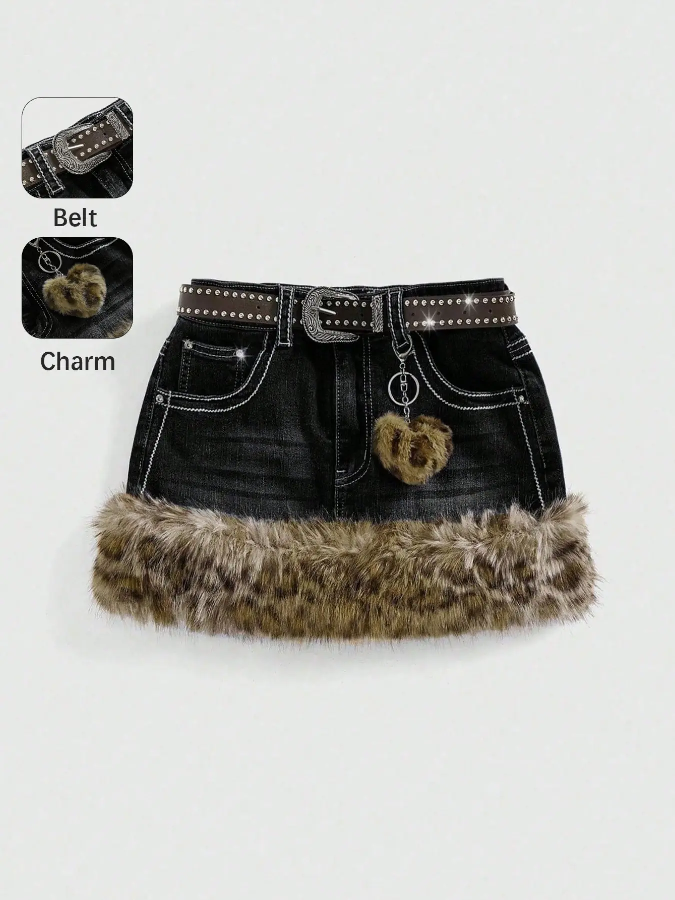 Y2K Retro Leopard Print Mini Skirt with Frayed Hem, Low Waist Design, Includes Belt Accessory, Women's Fashionable