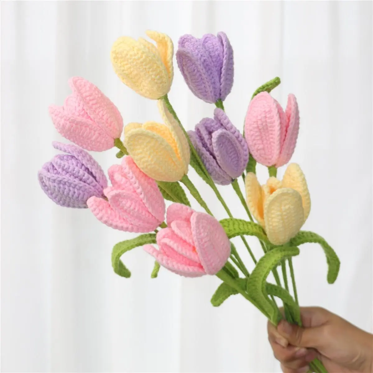 10pcs/Set Handmade Crocheted Roses/Tulips: DIY Bouquet for Wedding Bride’s Bouquet, Gift for Her/Lover/Family/Friend, Home & Party Decor. Suitable for Valentine’s Day, Easter, Mother’s Day, Thanksgiving, Birthday