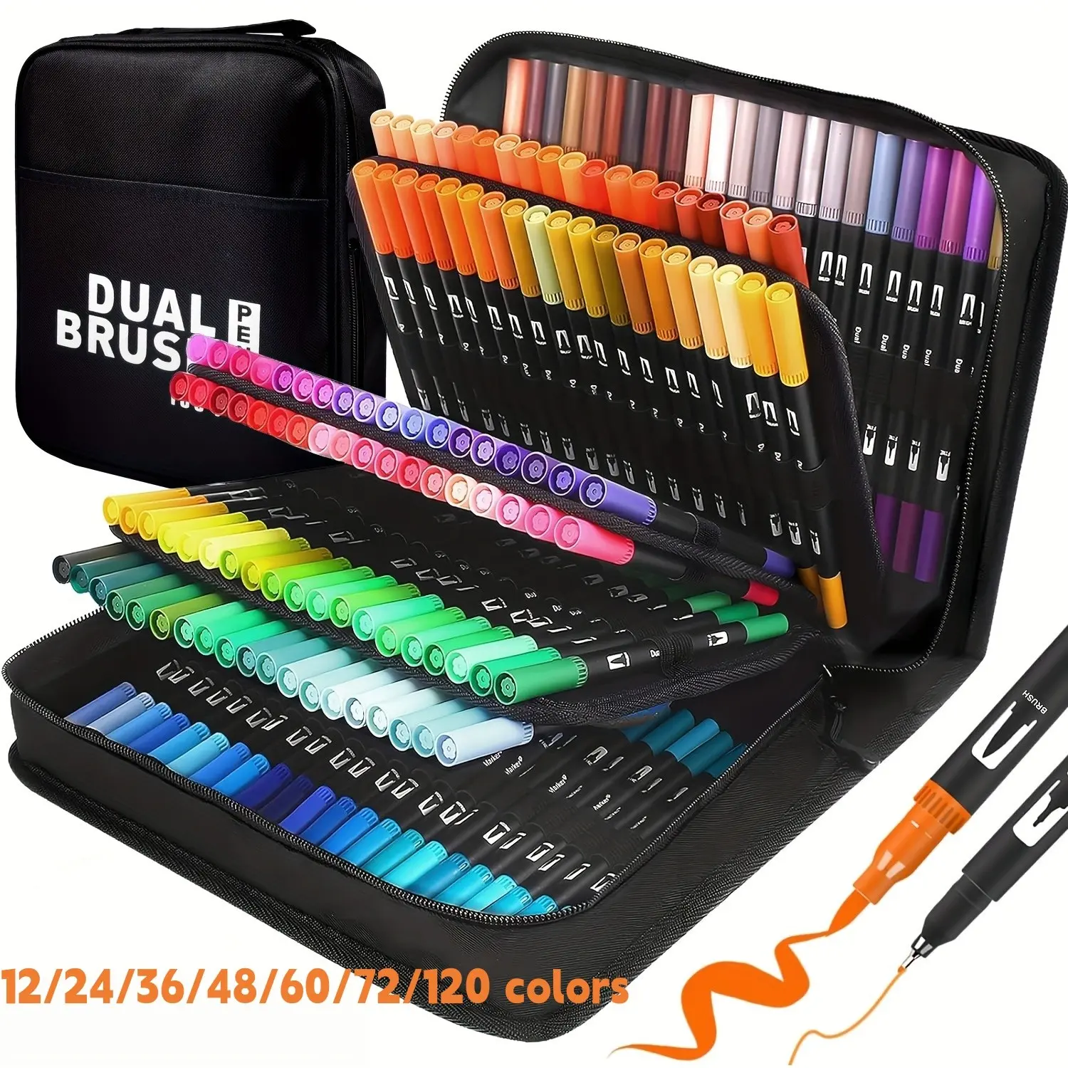 Brush Markers for Adult Coloring Books, Double Tip Pens Art Set Fine & Brush Tips Pen for Journaling, Calligraphy, Drawing , DIY Craft Supplies for Gifts Trendy Stuff Doodlin,Art Supplies, Dual Tip Markers