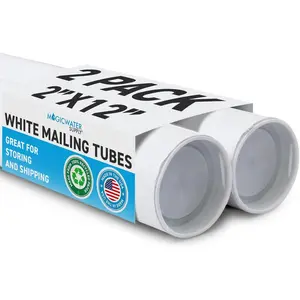 MagicWater Supply Mailing Tube - 2 in x 12 in - White - 2 Pack - for Shipping and Storage of Posters, Arts, Crafts, and Documents