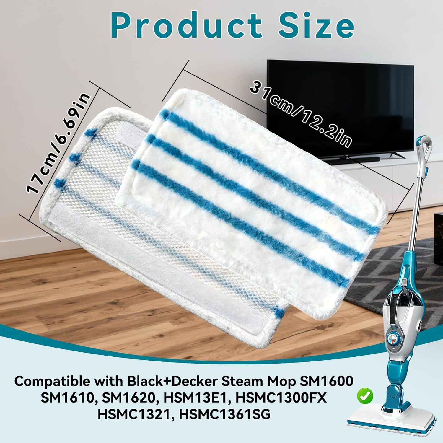 3 Pack Steam Mop Replacement Pads for Black Decker Steam Mop SM1600, SM1610, SM1620, HSM13E1, HSMC1300FX, HSMC1321, HSMC1361SG Cleaner Black and Decker Steam Mop Replacement Pads for Cleaning