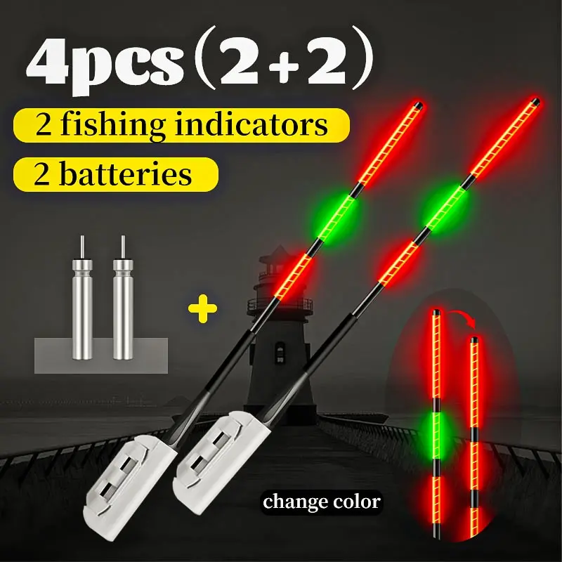 4-Piece Fishing Indicator Light Set, Night Vision Glow Sticks, Sea Rod Tip Lamp, Color Changing Lights, Day & Night Use, Secure Base, Fishing Accessories, Fishing Equipment