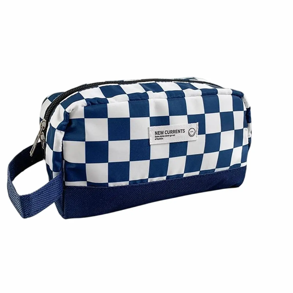 Checkered Print Large Capacity Canvas Zipper Pencil Case, Minimalist Retro Checkerboard Stationery Storage Bag, Student Back To S, First Day Of School