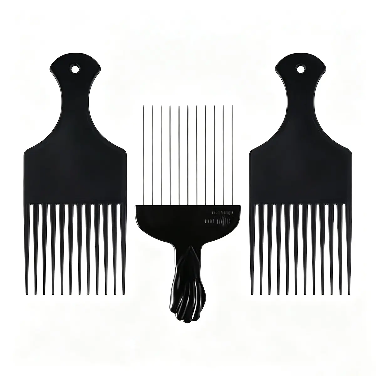 3 Piece Hairdressing Comb Set for Curly and Afro Hair, Includes 2 Plastic and 1 Stainless Steel Detangler, Smooth and Style for Men and Women