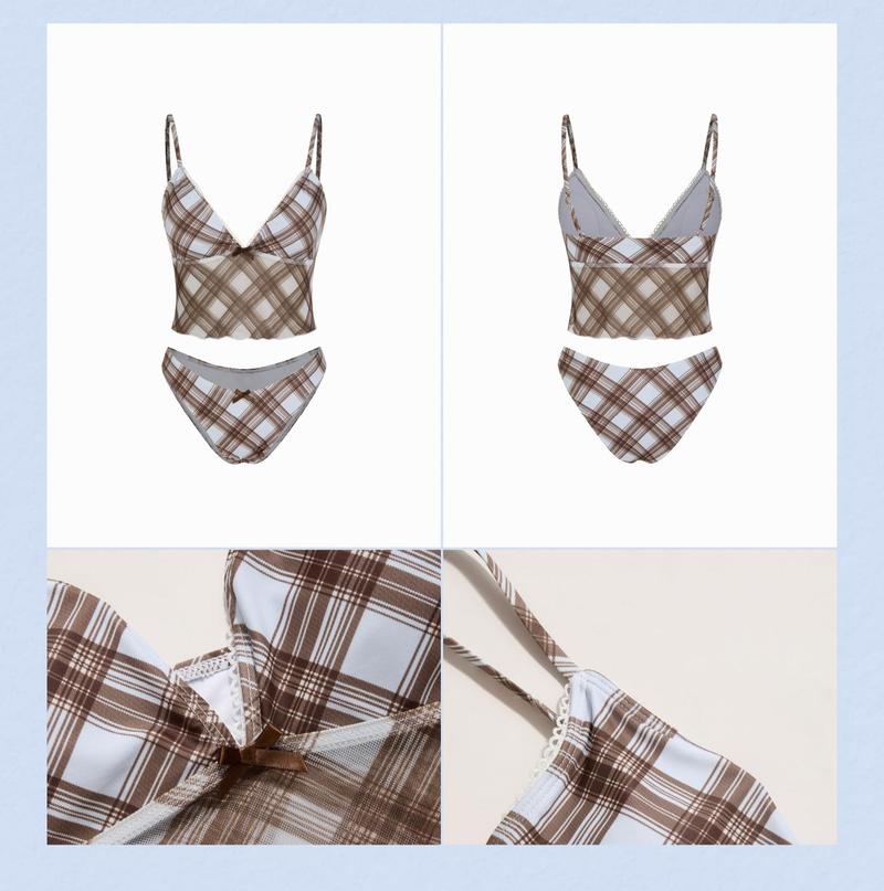 Cider High Stretch Checks Sweetheart Tankini Cheeky Bikini Set