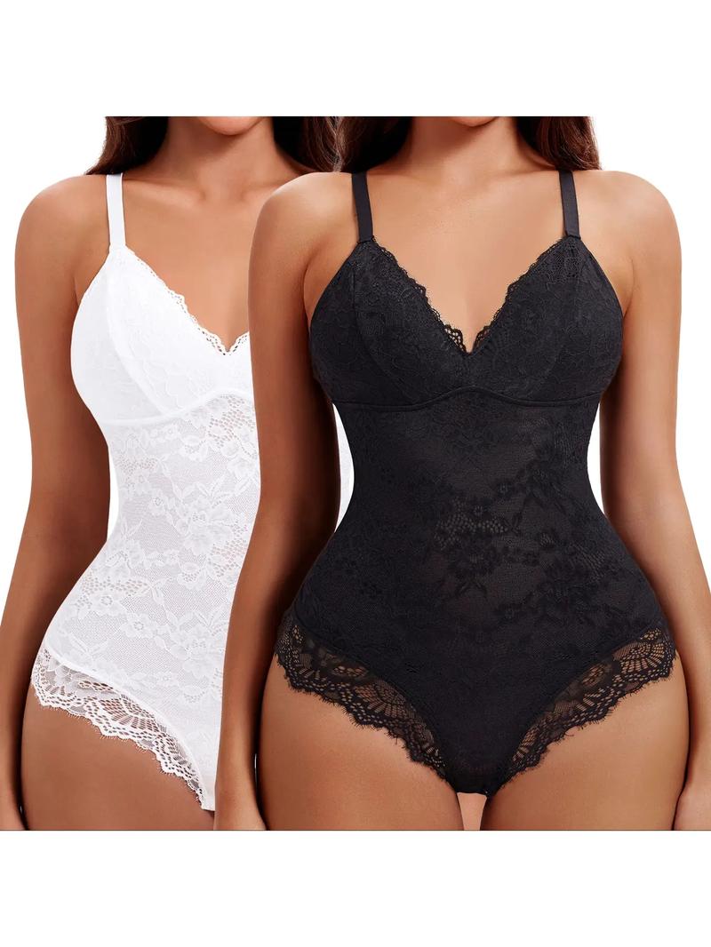 Women's Contrast Lace Sheer Shapewear Bodysuit, Backless Shapewear Waistband Shaping Bodysuit, High Stretch Shaper, Tummy Control Butt Lifter, Seamless Shaper