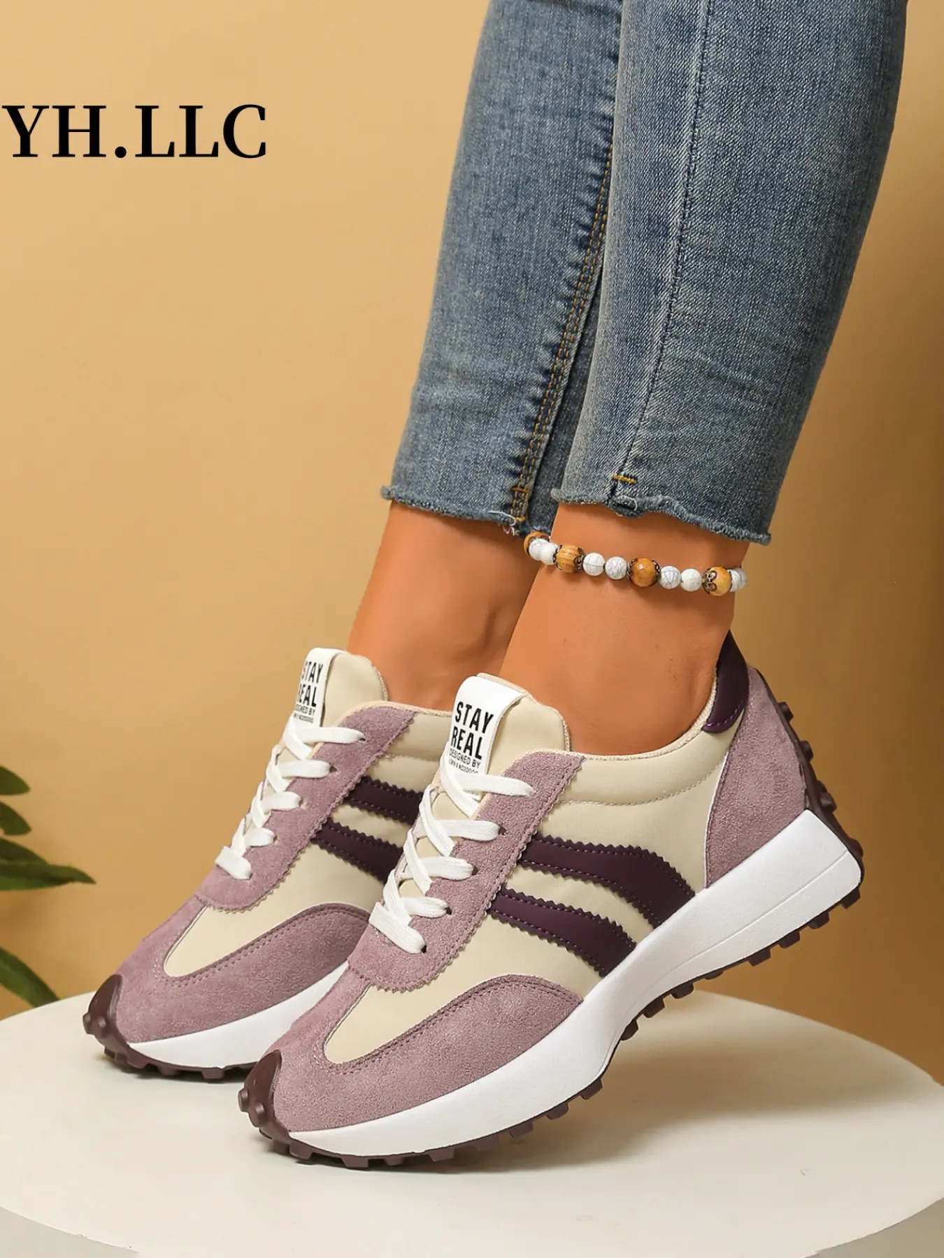 Women's Athletic Shoes Spring Autumn Elegant Fashion Casual Round Toe Low Top Lace-Up Thick Sole Breathable Outdoor Sneakers