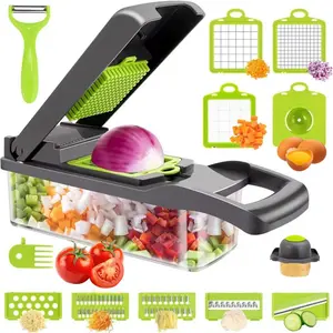 16-In-1 Vegetable Chopper, Veggie Cutter, Multi-Functional Food Slicer, Dicer, Grater with Container, Safety Design, Ideal for Potatoes and Tomatoes