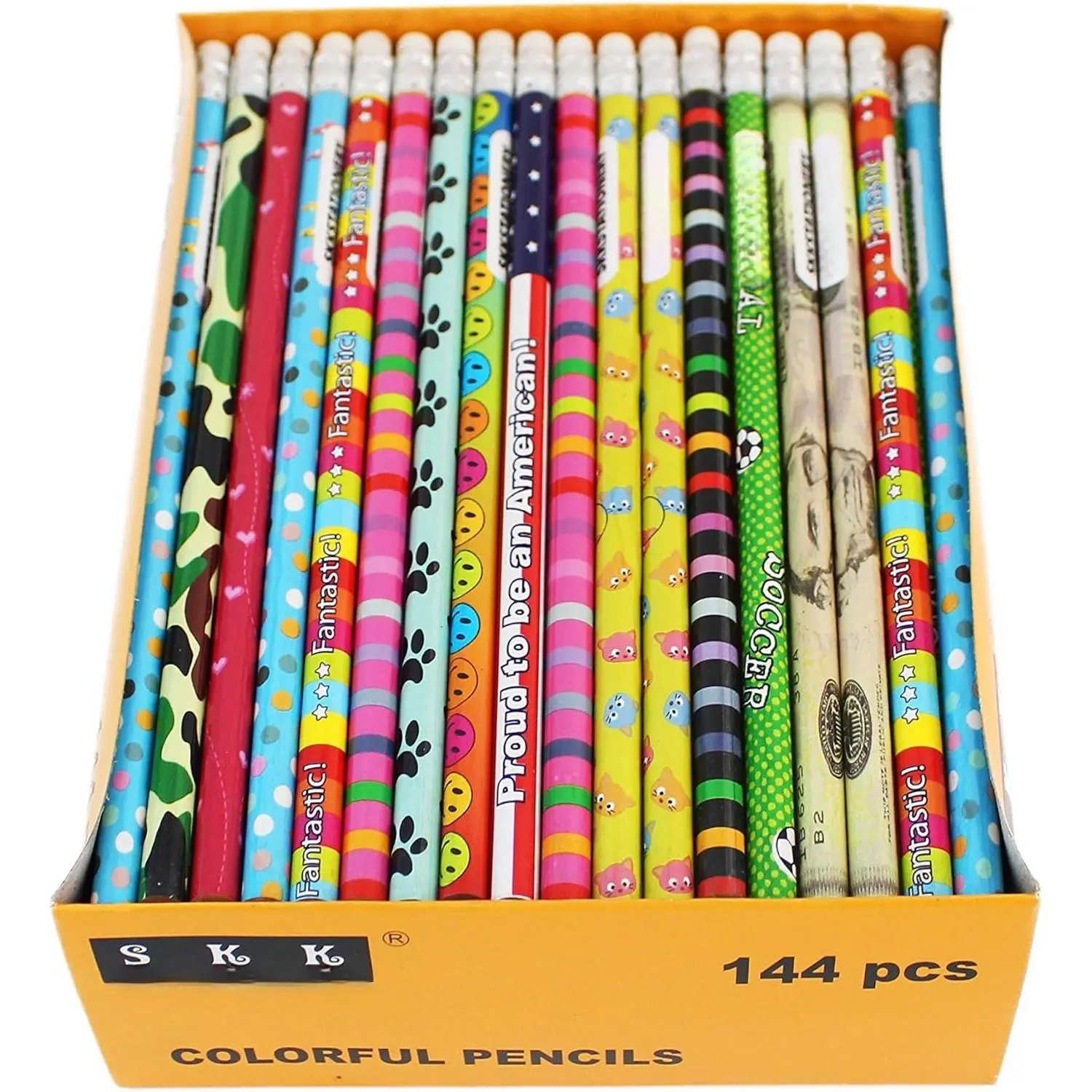 Colorful Wooden Pencils, 144 Count | Pencil ,with Erasers Novelty Pencils, Awards & Incentives, No.2 HB, 12  Colors