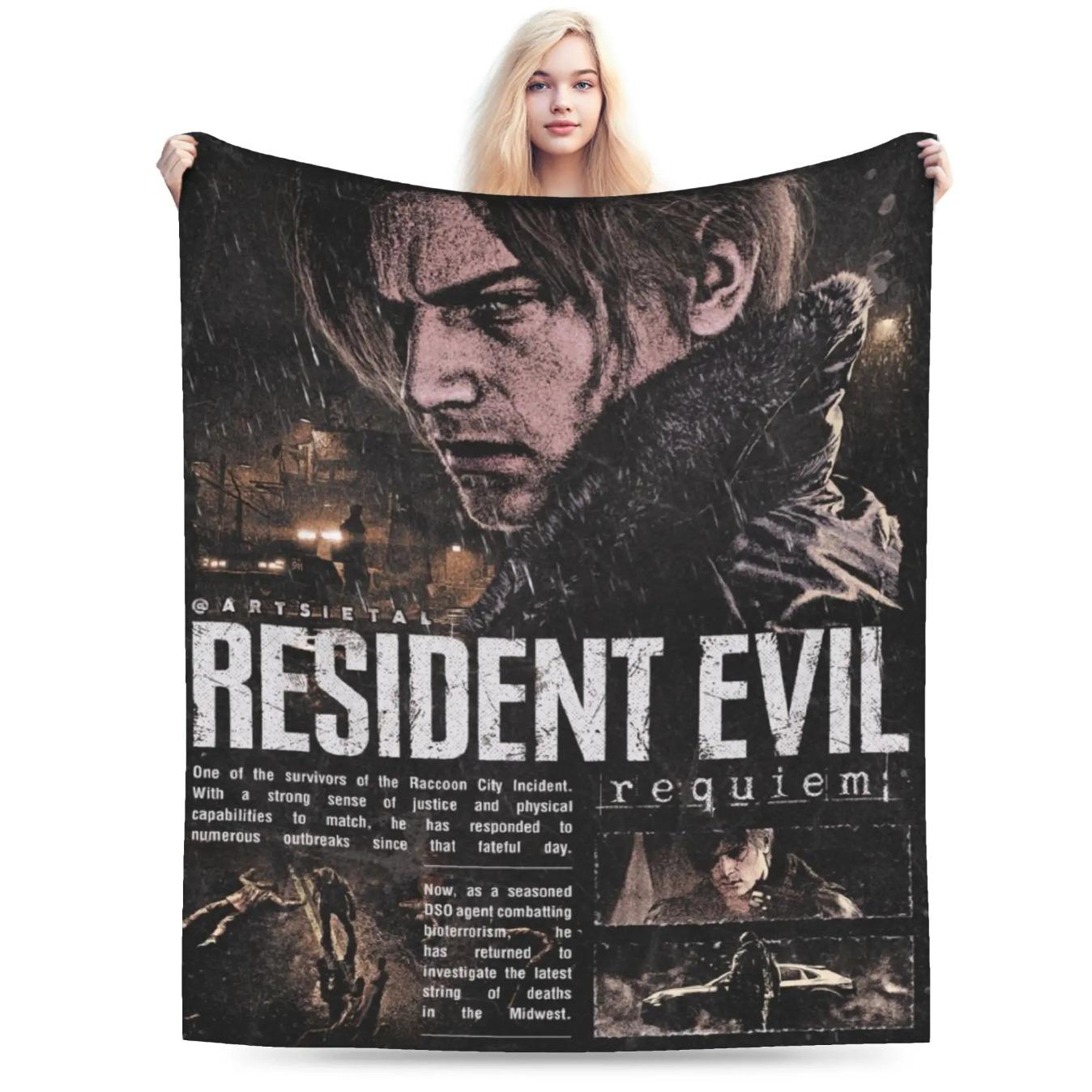 Resident Evil 9 Requiem Leon Inspired Game Throw Blanket Ultra Soft Cozy Plush Gaming Blanket for Sofa Bedroom Living Room Bedding Multiple Sizes Horror Game Fan Gift