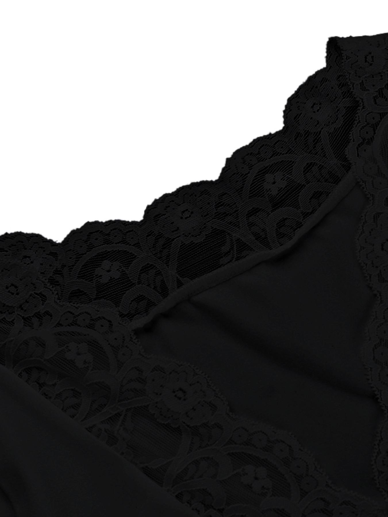 Women's Contrast Lace Button-Front Flounce-Sleeve Tee Blouse, Elegant Deep V- Neck Scallop Trim Long Sleeve Top for Spring & Fall, Ladies Clothes for Daily Wear