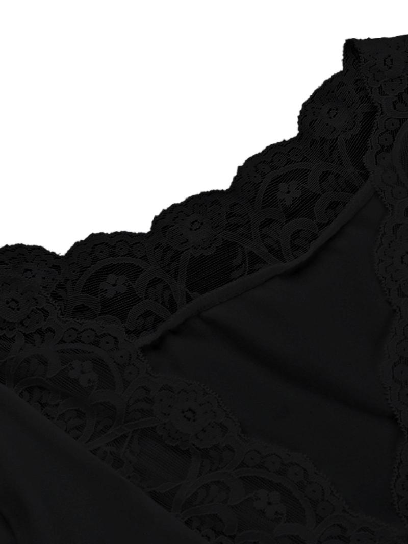 Women's Contrast Lace Button-Front Flounce-Sleeve Tee Blouse, Elegant Deep V- Neck Scallop Trim Long Sleeve Top for Spring & Fall, Ladies Clothes for Daily Wear