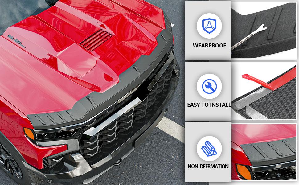 Hood Deflector Compatible With 2019-2024Chevy Silverado 1500 Protector Tpe ShieldReplacement For Accessories Car Side Sun Visor Curtain Heat Insulator Glos