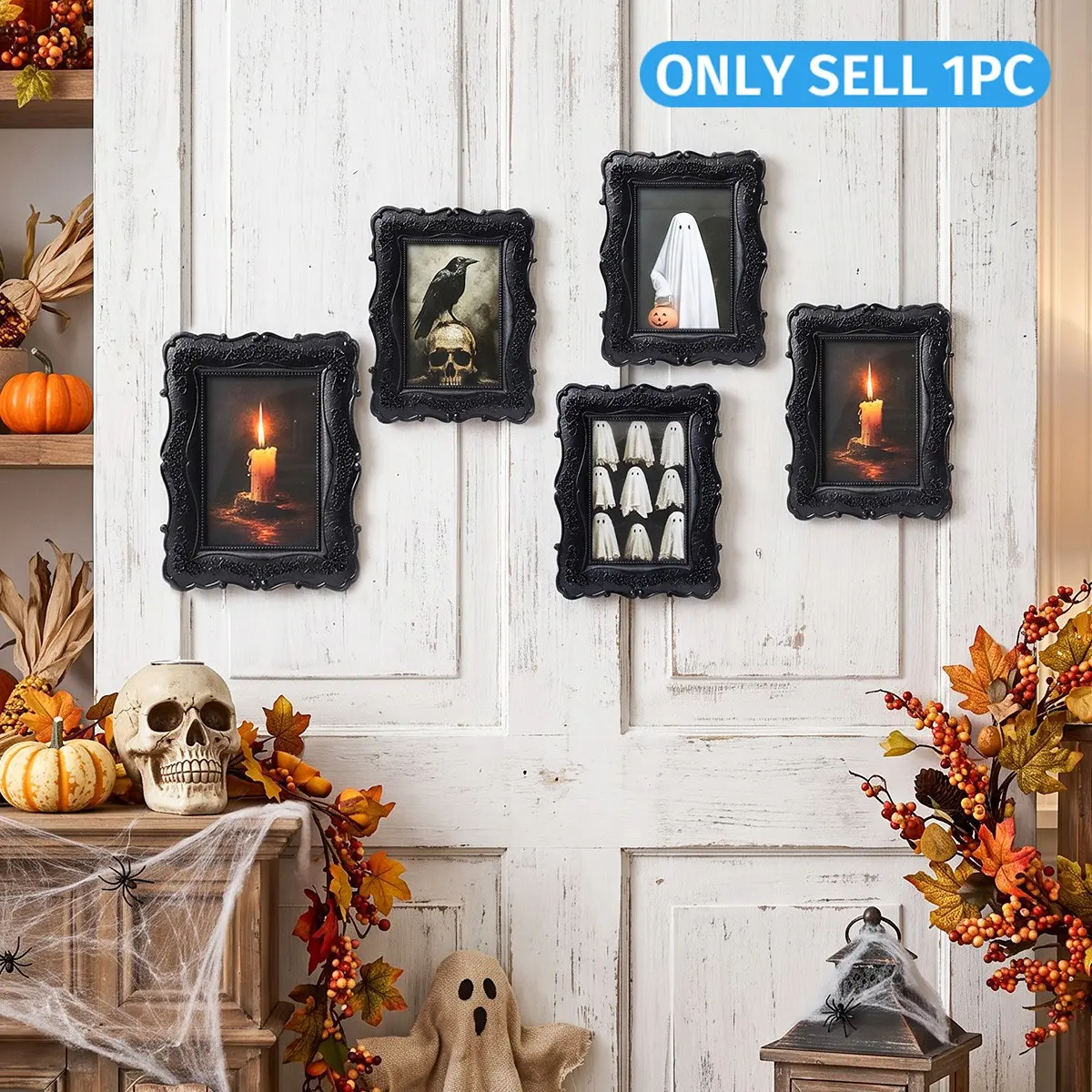 Halloween Ghost Raven Skull Theme Frame, Resin Photo Frame, Home Wall Decoration, Cafe, Airbnb, Party Decor, Gift Idea, Photo Frames For Wall