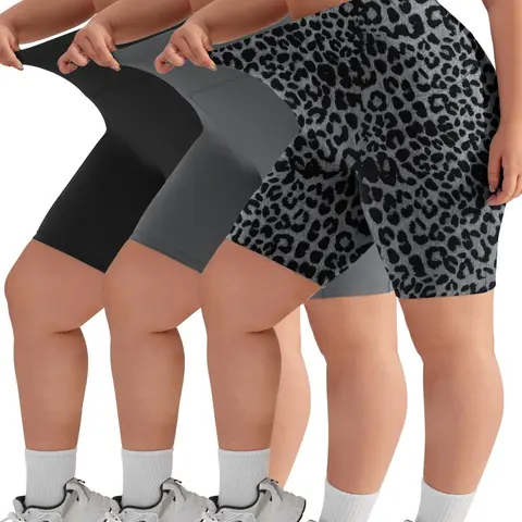 3-Pack Women's Plus Size High-Waisted, Comfortable Sporty Lounge Pants, Summer Stretch Workout Gear, Side Pockets for Various Activities, Athletic Yoga Shorts, Workout Clothes Women