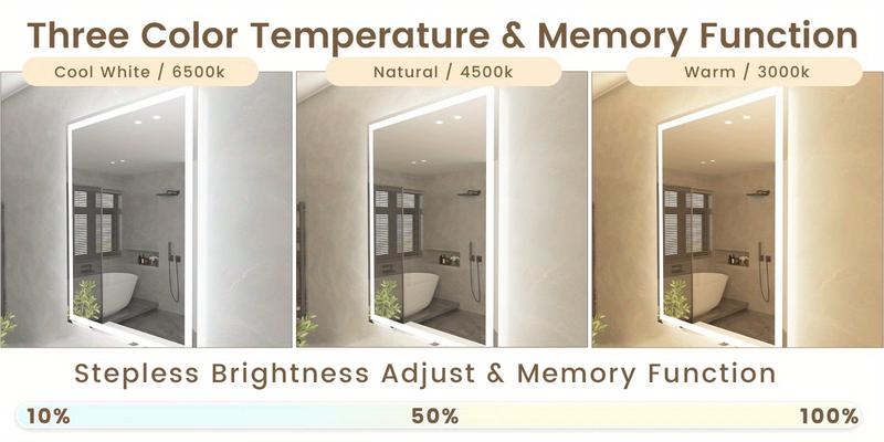 LED Bathroom Mirror with Lights, 32x24 Inch Smart Bathroom Mirror with Lights and Defogger, Dimmable Vanity LED Mirror for Bathroom Wall Mounted, Anti-Fog, Memory Function, Horizontal/Vertical Installation