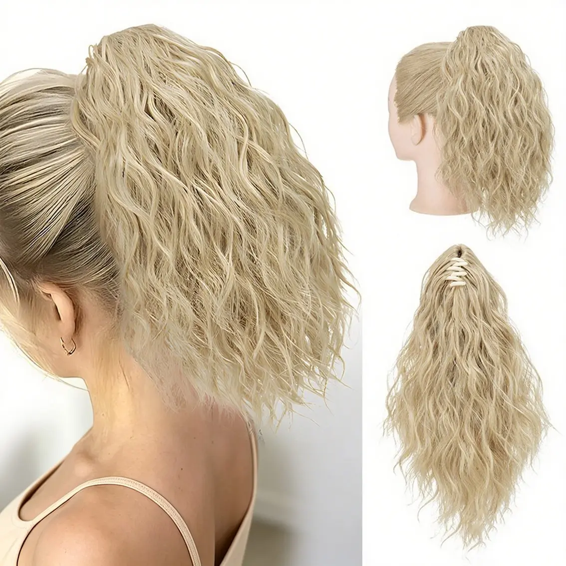Transform Into a Chic European-American Style! Ripple Texture Clip-In False Hair Tail, Invisible Voluminous Wig Bundle