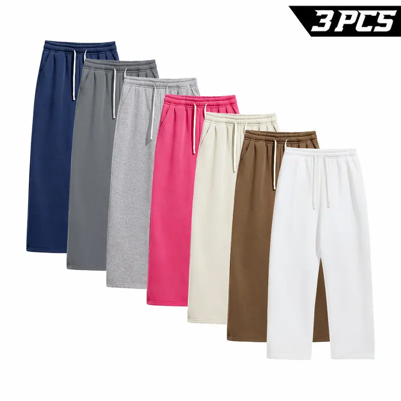 Men's 3 Pack Full Length Sweatpants, with Drawstring Waist and Side Pockets, for Relaxed Streetwear, Errands and Trips