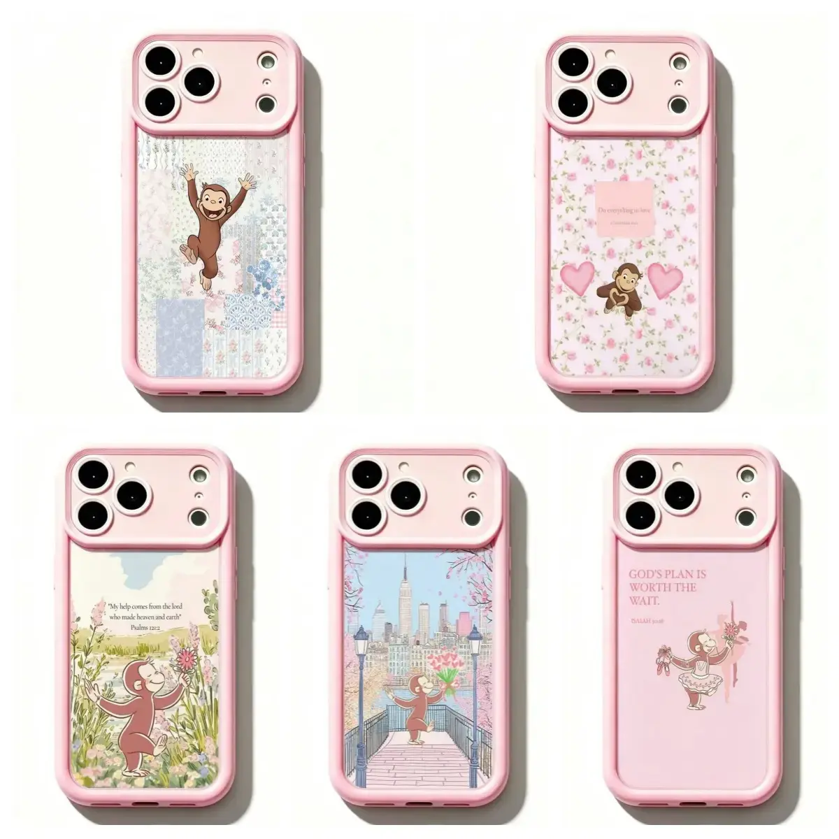 Curious Georgeee Floral Garden Phone Case,Cute Cartoon Monkey Phone Case,Cute Monkey Print on Floral & Patchwork Background Protective Cover For iPhone 11 12 MINI 13 MINI 14 15 16 17 Air Pro Max for iphone 17 pro max cases girls