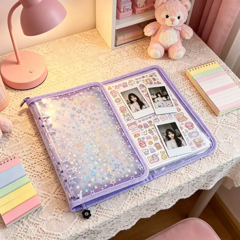 11pcs A5 Zippered Sticker Storage Folder | Transparent Binder with Reusable And Replaceable Pockets | Suitable for Organizing Stickers, Scrapbooking, Trading Cards And Crafts | Self-Adhesive Sticker Album