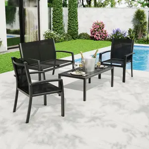 Garvee 4-Piece Patio Furniture Set - All-Weather Breathable Textilene Conversation Chairs, Modern Metal Frame Loveseat Seating Group with Coffee Table for Front Porch, Backyard Oasis
