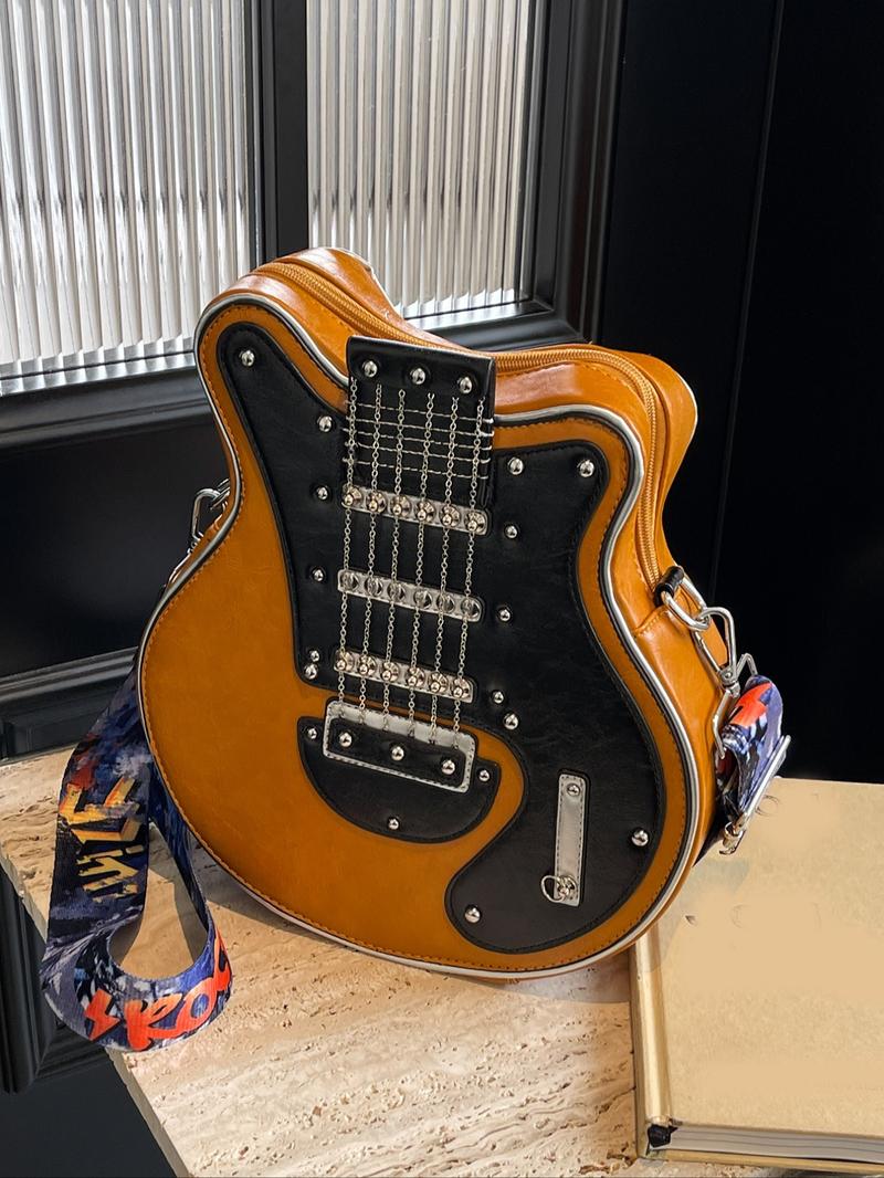 Street Style Guitar Design Purses, Casual Crossbody Bags Women, Sling Purse, Gifts for Girlfriend, Slingbag, Pu Leather Y2k Trendy Shoulder Bag for Women, Vintage Stylish Crossbody Messenger Bag for Daily Party Use, Boho Style Crossbody