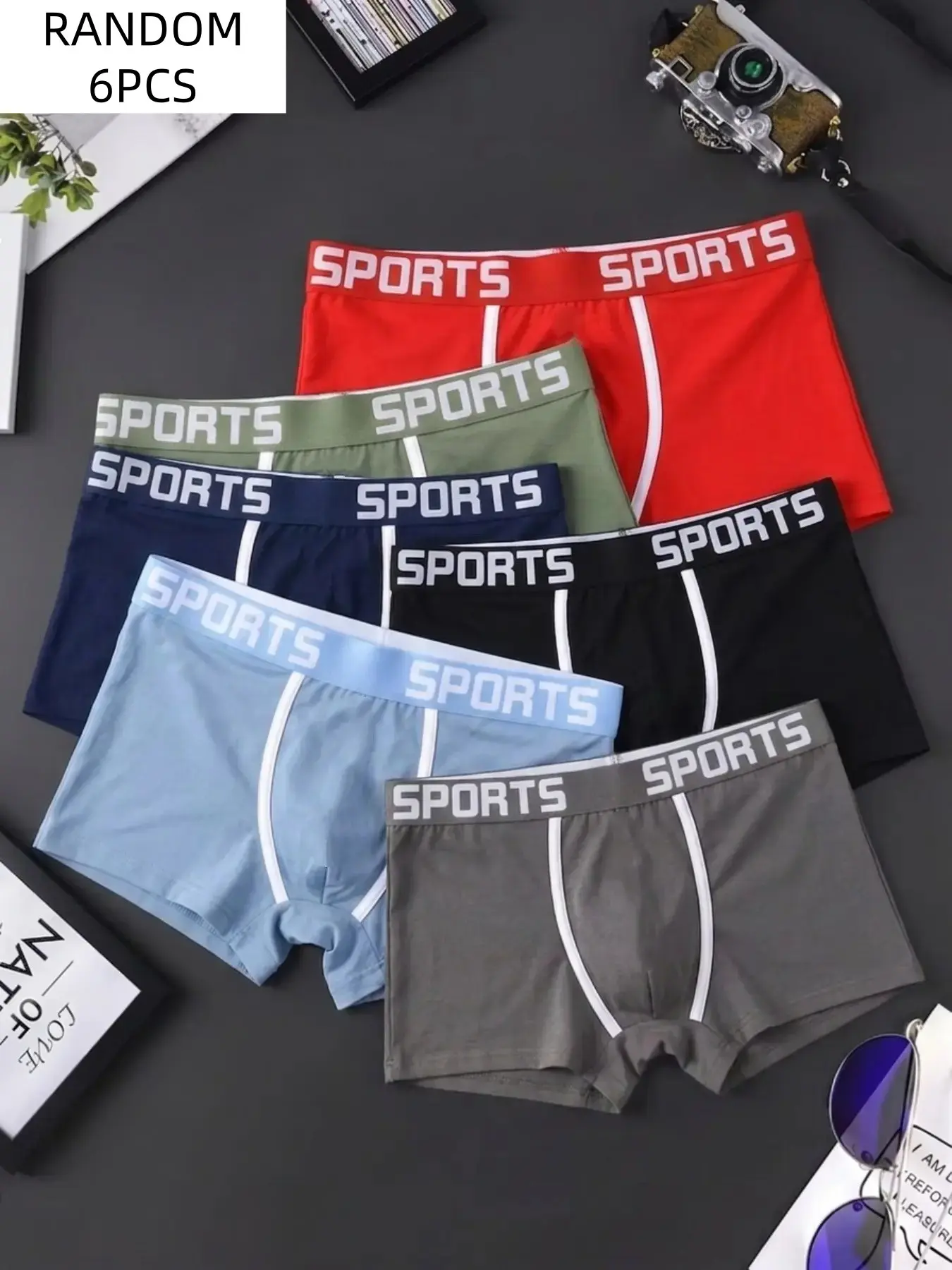 6 Pairs Men's Boxer Briefs Athletic High Elasticity Stretch Polyester And Spandex Knitted Seamless Letter Pattern Comfortable Relaxed Fit Underwear
