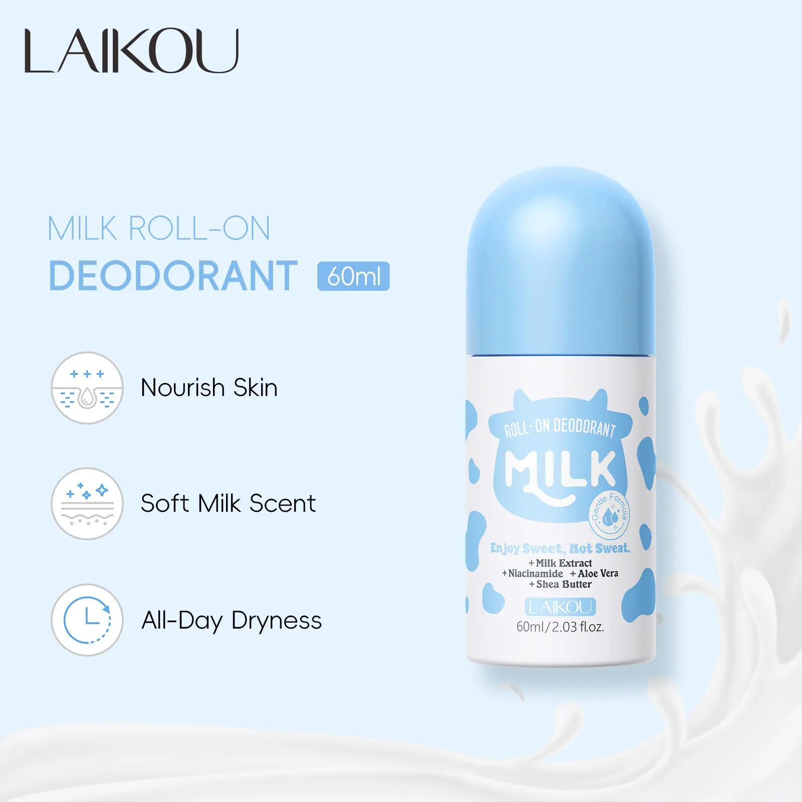 Milk Scented Roll-On Deodorant 60ML, Sweat-Proof Body Perfume, Fresh Fragrance for Daily Use, Ideal for Men & Women