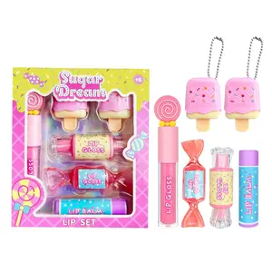 6 Pcs Candy Sweet Non-Toxic Lip Gloss Set for Kids, Includes 1 Straight Stick, 2 Ice Cream & 2 Candy Balms, Ideal Girls Birthday Gift Fun Theme Party Favors