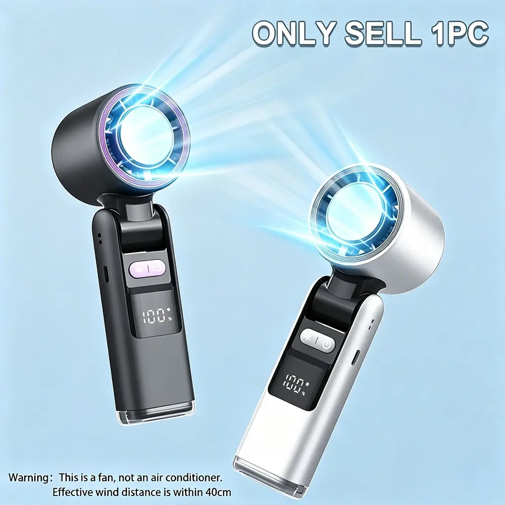 Portable Mini Ice Compress Handheld Personal Fan with Flashlight Digital Display, 199 Speeds, Foldable Portable Mini Outdoor Fan