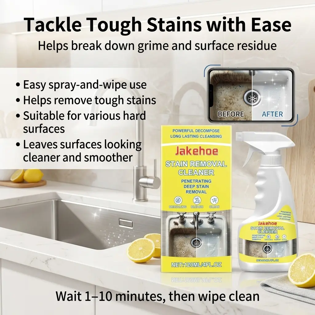 Multi-Purpose Spray Stain Remover & Odor Neutralizing Gel - Kitchen/Bath Home Cleaner for Tile & Sink, Toilet, Fridge, Limescale, Water Spots, Food Storage Smells, Cross Odor Care, Household Use, Smooth, Households
