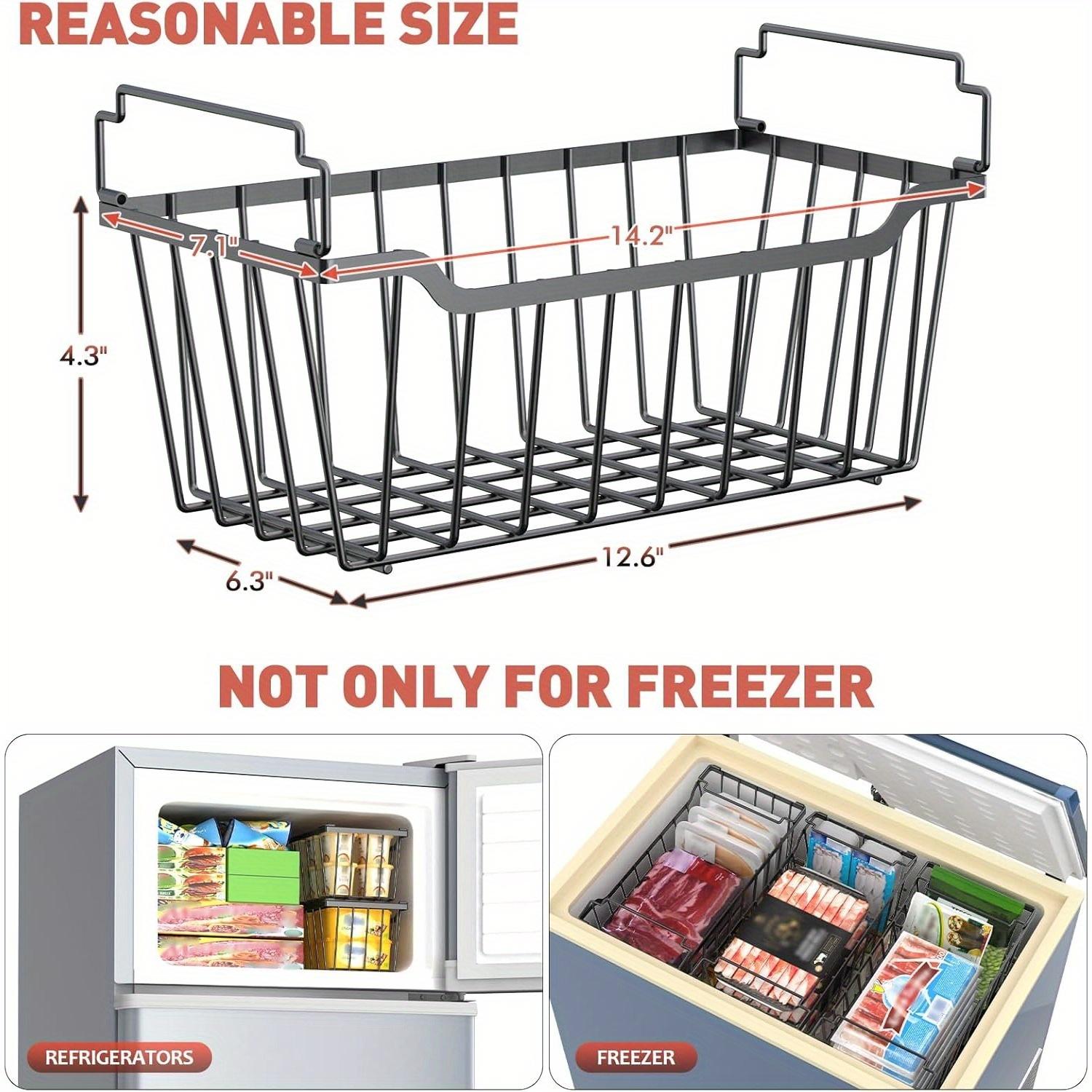 8-Pack & 4-Pack Freezer Organizer Bins - Stackable and Foldable Handle Metal Storage Baskets for Deep Chest Freezer Organization (3.5-7 Cu.FT) - Enhanced Space Utilization