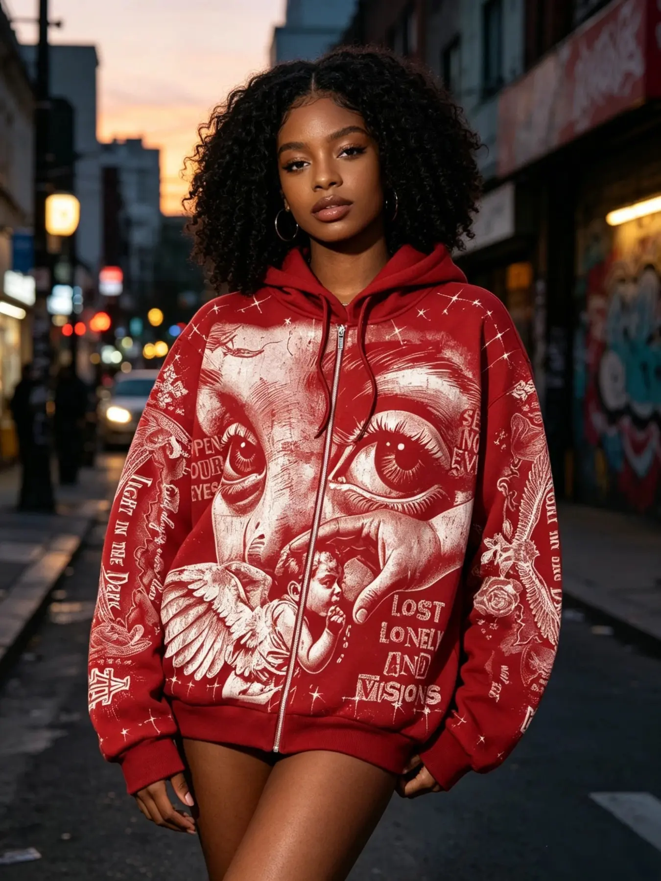 Women's Streetwear Printed Trendy Loose Fit Cardigan Sweatshirt, Casual Fashion Top for Daily Wear, Comfortable and Stylish Outerwear