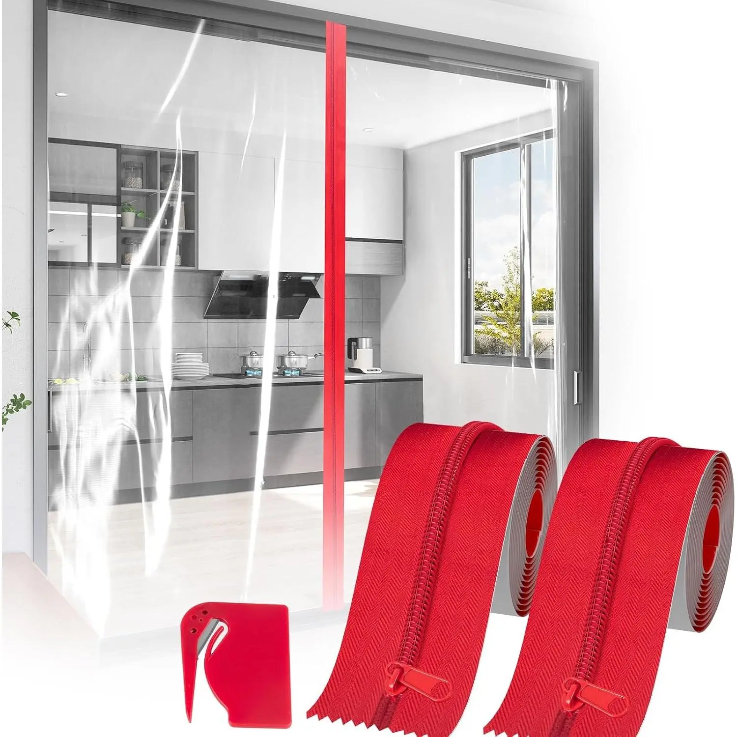 Heavy Duty Zipper Door for Dust Barriers,2 Rolls Self-Adhesive Dust Zipper | Dust Plastic Sheeting Zipper,7ft x 3in Tarp Zipper Door for Greenhouses,Construction,Carpentry,Renovation,Wall Building