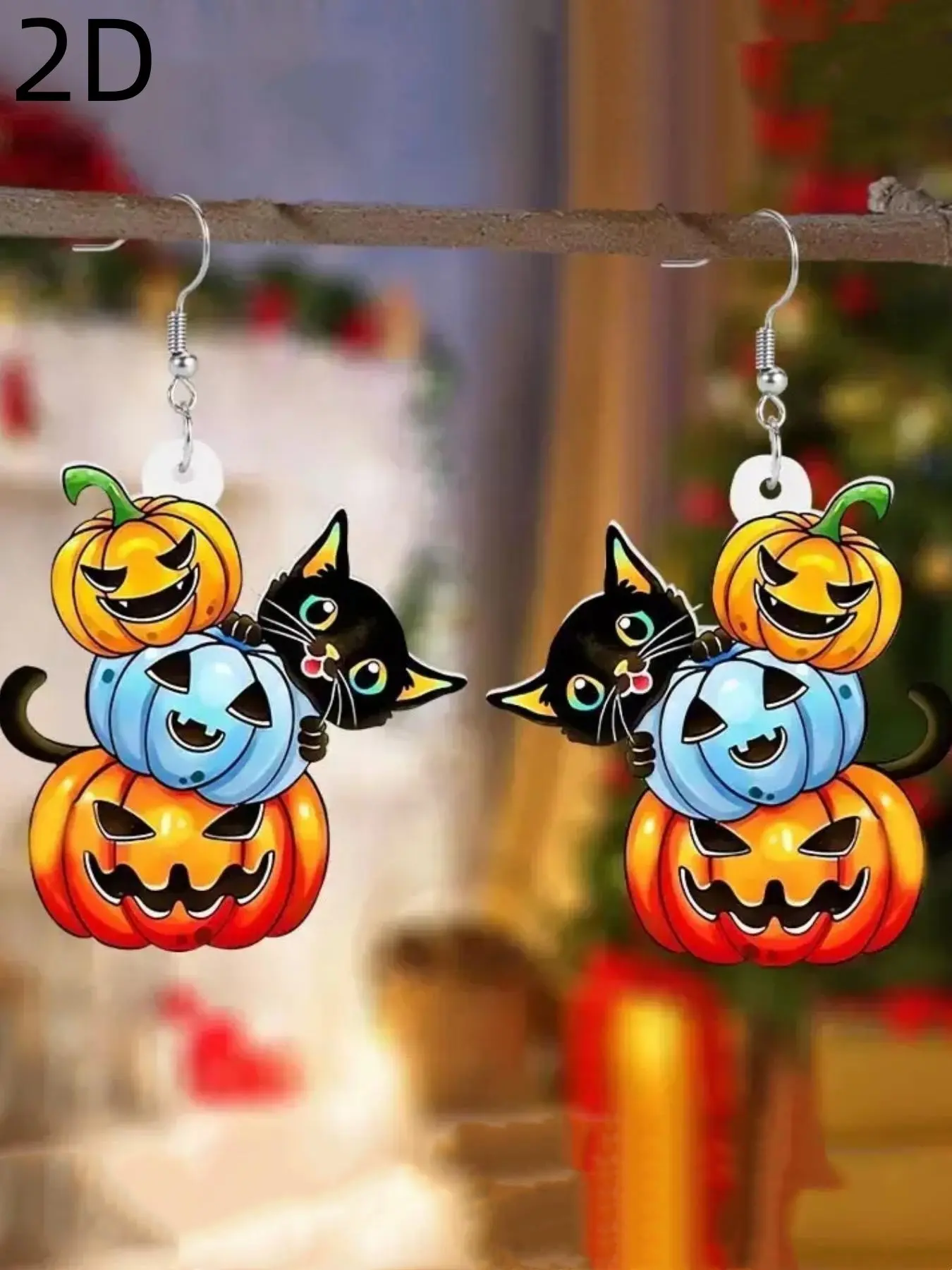 A pair of 2D cute pumpkin cat color pendant earrings - acrylic, suitable for all occasions such as vacations and as gifts, an excellent gift for Christmas, Halloween, Thanksgiving, New Year, lightweight and durable women's pendant.
