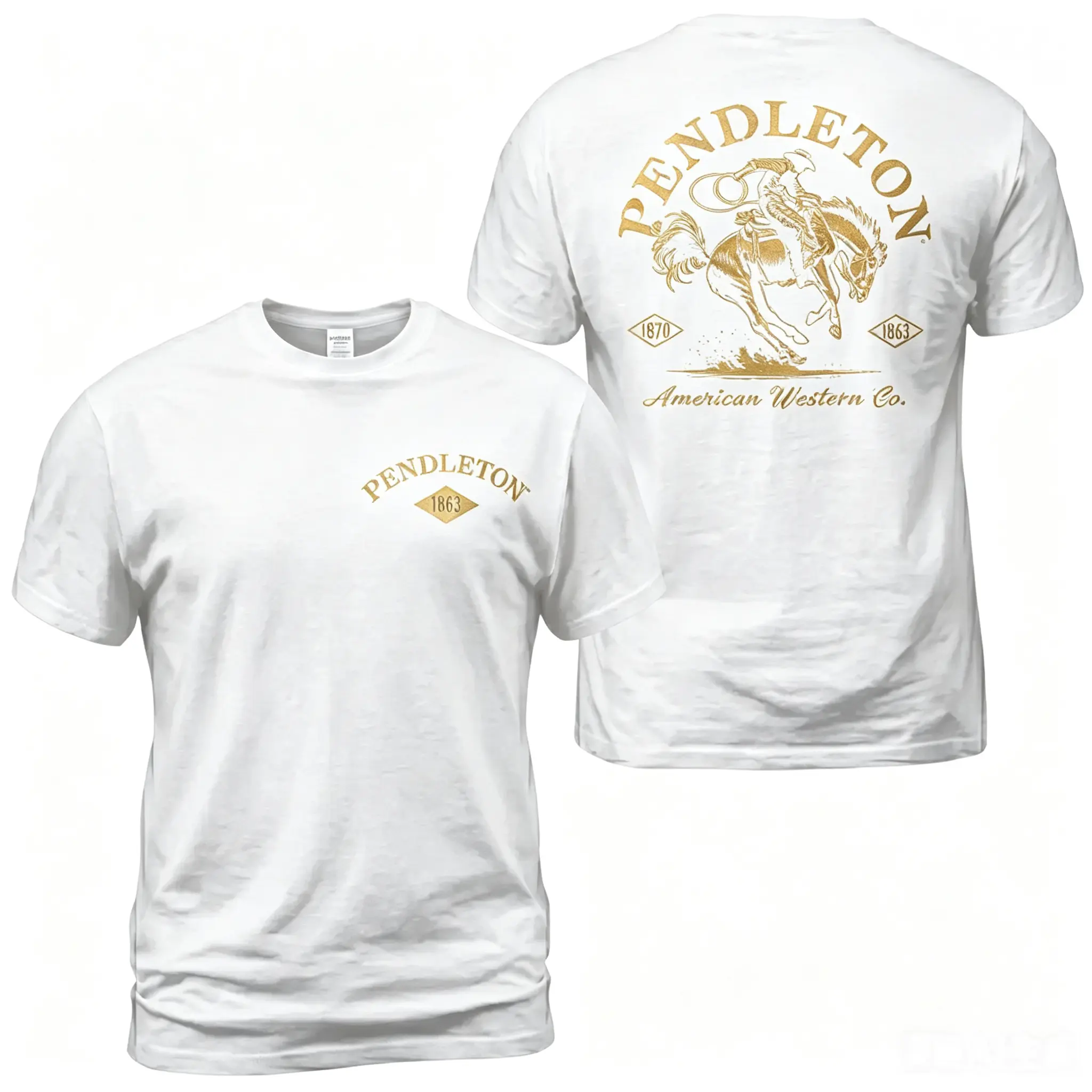 Pendleton American Western Co T-Shirt, Western Rodeo Cowboy Graphic Tee With Roping Horse Rider Back Print, Front Chest Pendleton 1863 Logo Shirt, Ranch Apparel Gift for Men and Women